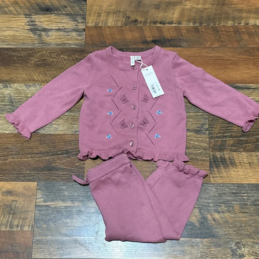 Janie and Jack Pink Knit Baby Cardigan Set‎